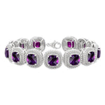 Load image into Gallery viewer, 7 MM Oval Shape Amethyst and 1/10 Ctw Round Cut Diamond Semi-Precious Bracelet in Sterling Silver