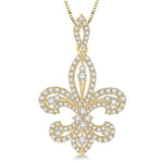 Load image into Gallery viewer, 1 Ctw Round Cut Diamond Fleur De Lis Diamond Pendant in 14K Yellow Gold with Chain