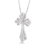 Load image into Gallery viewer, 1/6 Ctw Vintage Cross Charm Round Cut Diamond Pendant With Link Chain in 10K White Gold