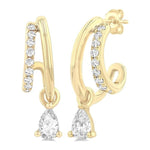 Load image into Gallery viewer, 1/3 Ctw Split Design Pear and Round Cut Diamond Half Hoop Earrings in 14K Yellow Gold