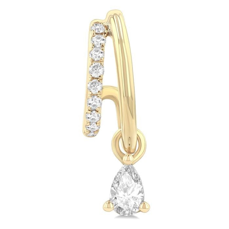 1/3 Ctw Split Design Pear and Round Cut Diamond Half Hoop Earrings in 14K Yellow Gold