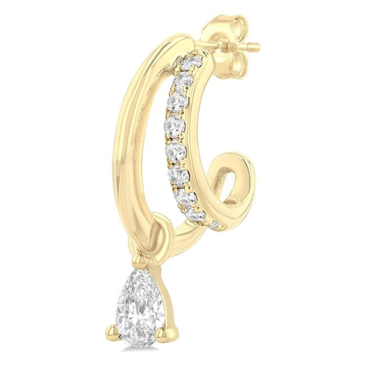 1/3 Ctw Split Design Pear and Round Cut Diamond Half Hoop Earrings in 14K Yellow Gold