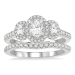Load image into Gallery viewer, 1 1/4 Ctw Diamond Wedding Set With 1 Ct Triple Oval Shape Past, Present &amp; Future Engagement Ring and 1/4 Ct Curved Wedding Band in 14K White Gold