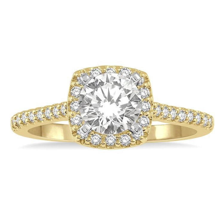 3/8 Ctw Diamond Ladies Engagement Ring with 1/4 Ct Round Cut Center Stone in 14K Yellow and White Gold