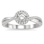 Load image into Gallery viewer, 1/2 Ctw Criss Cross Shank Round Cut Diamond Ladies Engagement Ring with 1/4 Ct Round Cut Center Stone in 14K White Gold