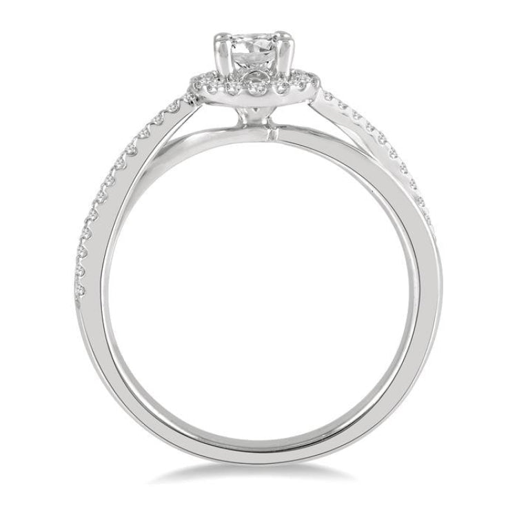 1/2 Ctw Criss Cross Shank Round Cut Diamond Ladies Engagement Ring with 1/4 Ct Round Cut Center Stone in 14K White Gold