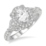 Load image into Gallery viewer, 1/3 Ctw Lattice Oval Shape Semi-Mount Round Cut Diamond Engagement Ring in 14K White Gold