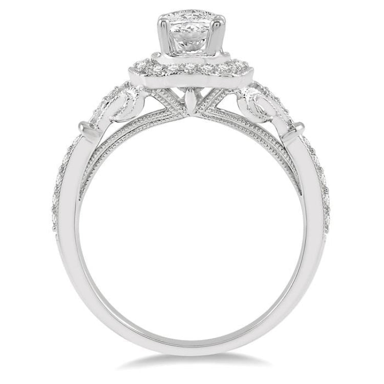 1/3 Ctw Lattice Oval Shape Semi-Mount Round Cut Diamond Engagement Ring in 14K White Gold
