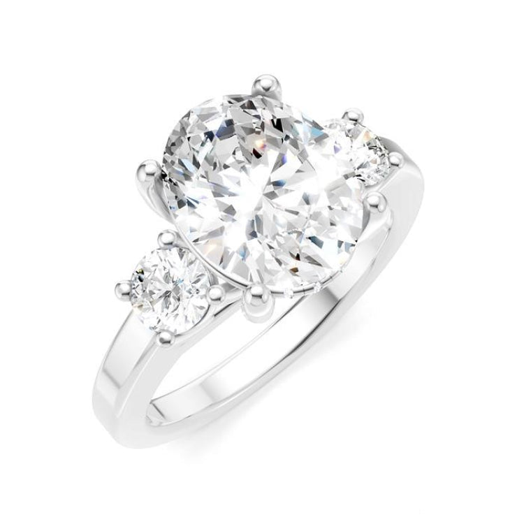 1/2 Ctw Tri-Mount Past, Present and Future Oval Shape Center Round Cut Diamond Semi-Mount Engagement Ring in 14K White Gold