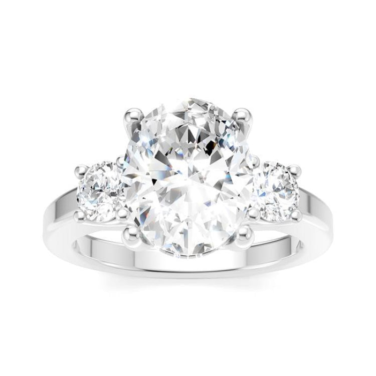 1/2 Ctw Tri-Mount Past, Present and Future Oval Shape Center Round Cut Diamond Semi-Mount Engagement Ring in 14K White Gold