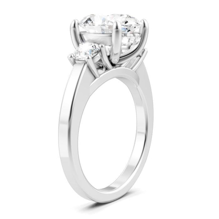 1/2 Ctw Tri-Mount Past, Present and Future Oval Shape Center Round Cut Diamond Semi-Mount Engagement Ring in 14K White Gold