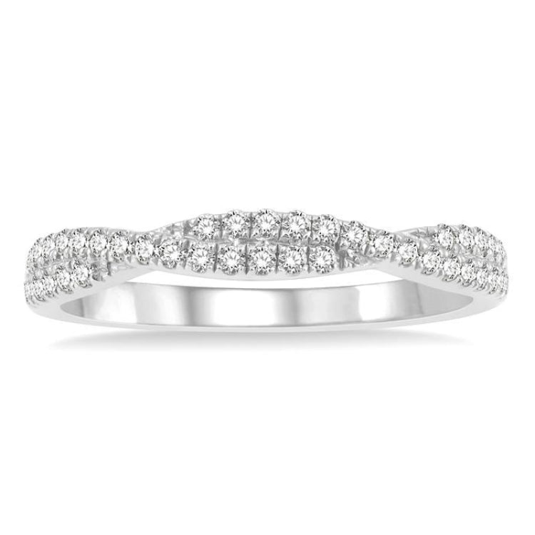 1/4 Ctw Twisted Round Cut Diamond Wedding Band in 14K White Gold