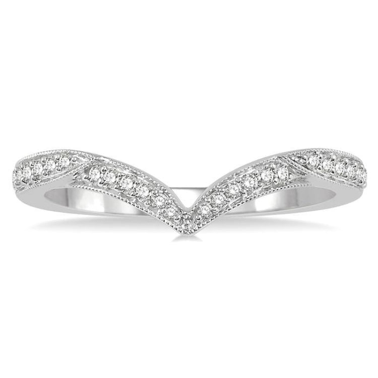 1/6 Ctw V-Shape Center Round Cut Diamond Wedding Band in 14K White Gold