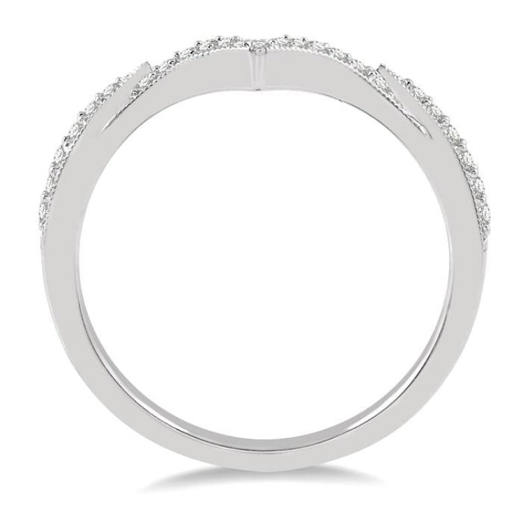 1/6 Ctw V-Shape Center Round Cut Diamond Wedding Band in 14K White Gold