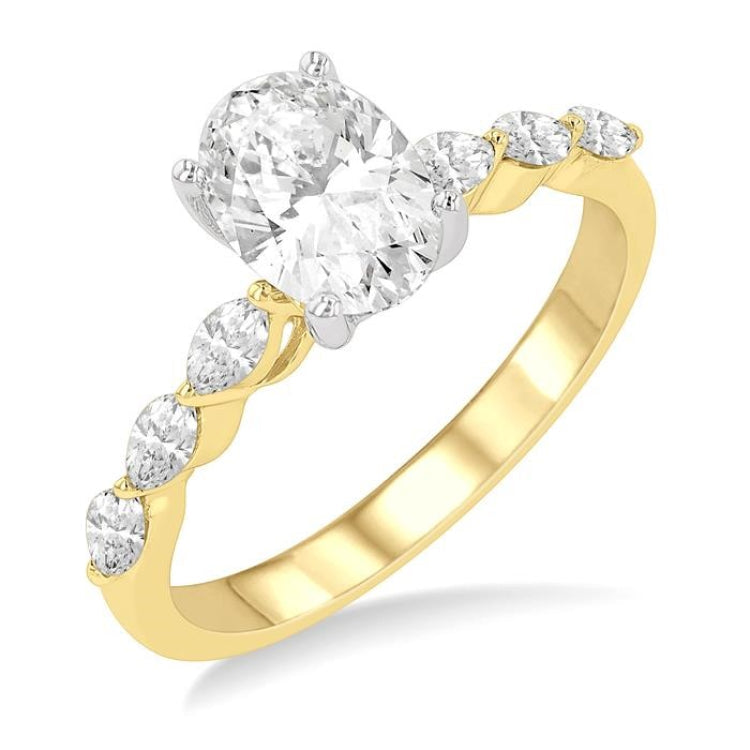 3/8 Ctw Oval Shape Marquise & Round Cut Diamond Semi-Mount Engagement Ring in 14K Yellow and White Gold