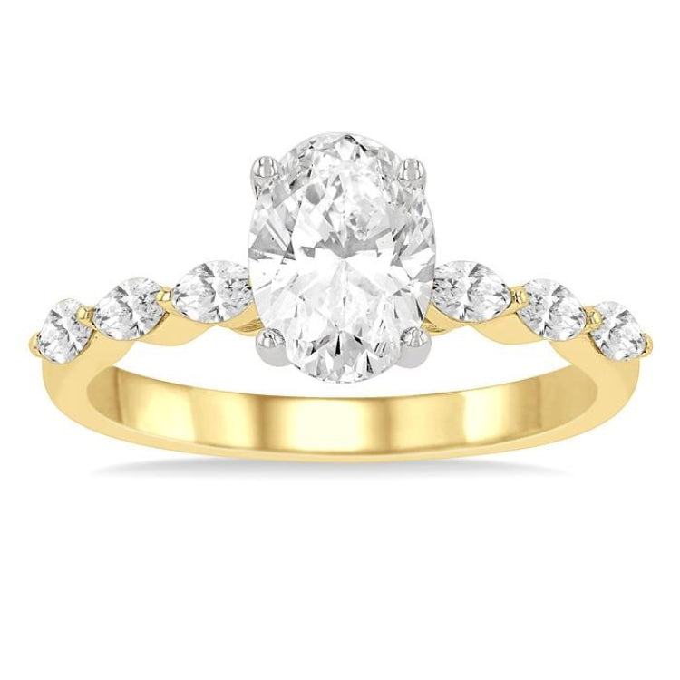 3/8 Ctw Oval Shape Marquise & Round Cut Diamond Semi-Mount Engagement Ring in 14K Yellow and White Gold