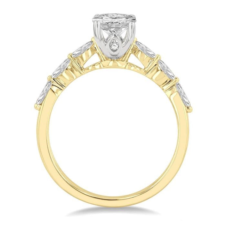 3/8 Ctw Oval Shape Marquise & Round Cut Diamond Semi-Mount Engagement Ring in 14K Yellow and White Gold
