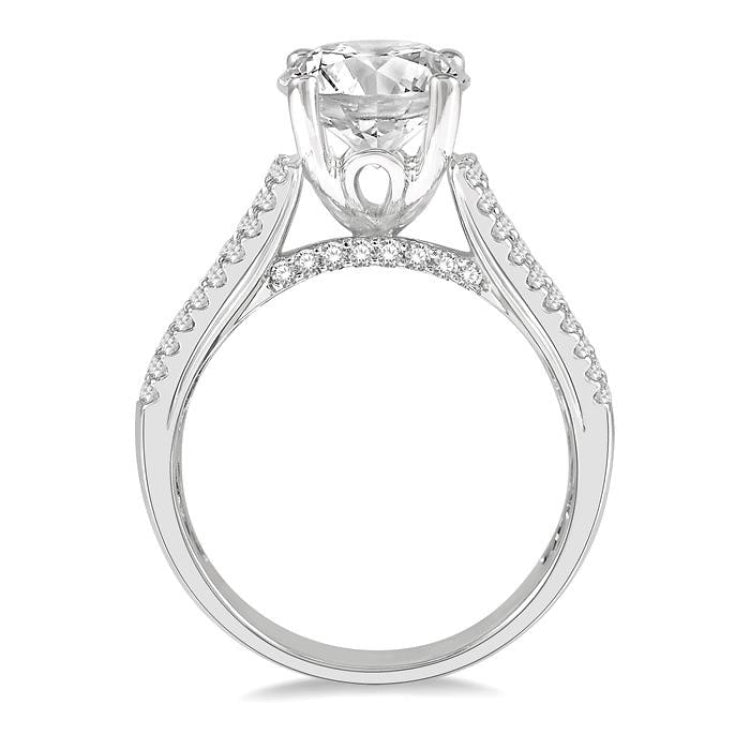 1 5/8 Ctw Wide Shank Baguette and Round Cut Diamond Semi-Mount Engagement Ring in 14K White Gold