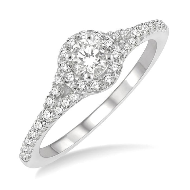 1/3 Ctw Circular Mount Split Round Cut Diamond Semi-Mount Engagement Ring in 14K White Gold