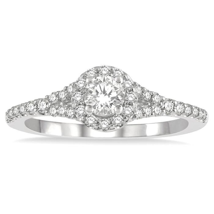 1/3 Ctw Circular Mount Split Round Cut Diamond Semi-Mount Engagement Ring in 14K White Gold