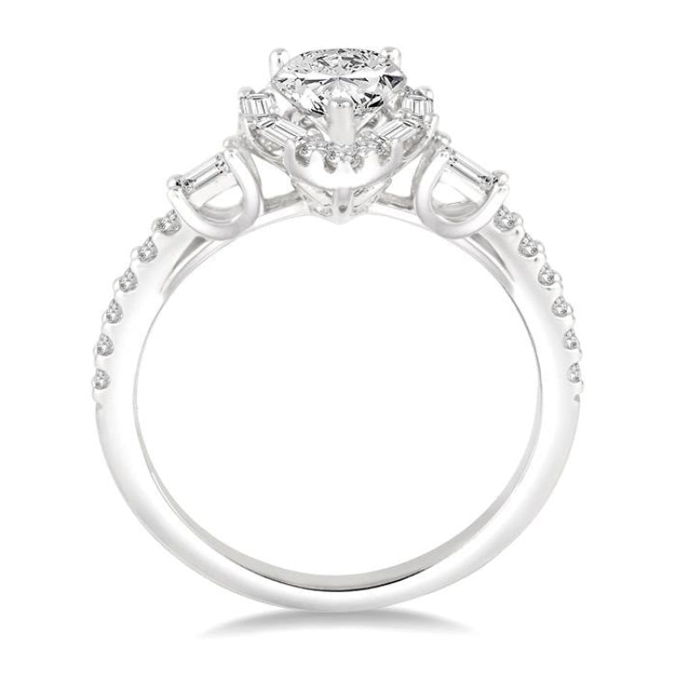 1 Ctw Diamond Engagement Ring with 1/2 Ct Pear cut Center Stone in 14K White Gold