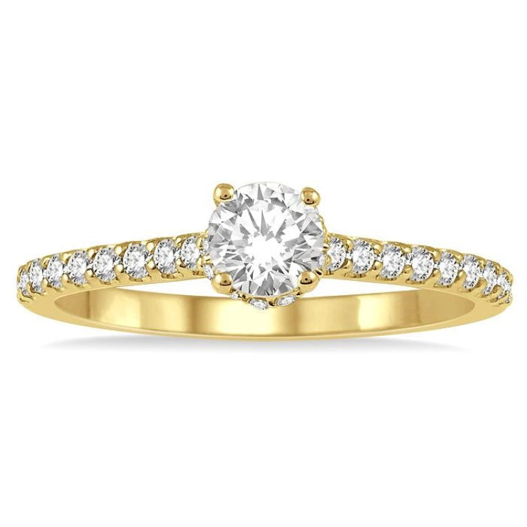 5/8 Ctw Round Center Stone Ladies Engagement Ring with 3/8 Ct Round Cut Center Stone in 14K Yellow Gold