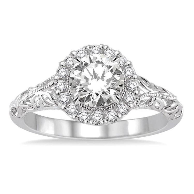 5/8 Ctw Diamond Engagement Ring with 3/8 Ct Round Cut Center Stone in 14K White Gold