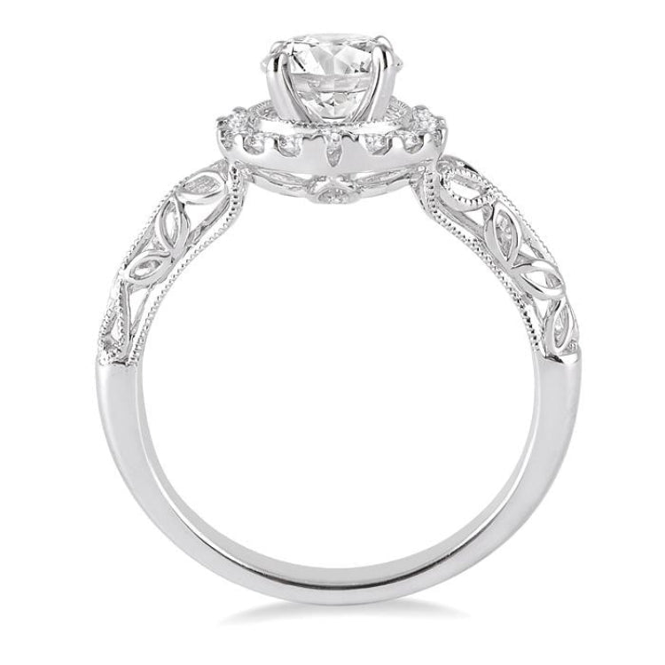 5/8 Ctw Diamond Engagement Ring with 3/8 Ct Round Cut Center Stone in 14K White Gold