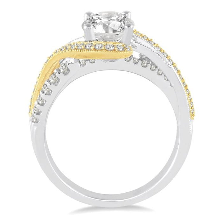 1/2 Ctw Embraced Two Tone Semi-Mount Round Cut Diamond Engagement Ring in 14K White and Yellow Gold