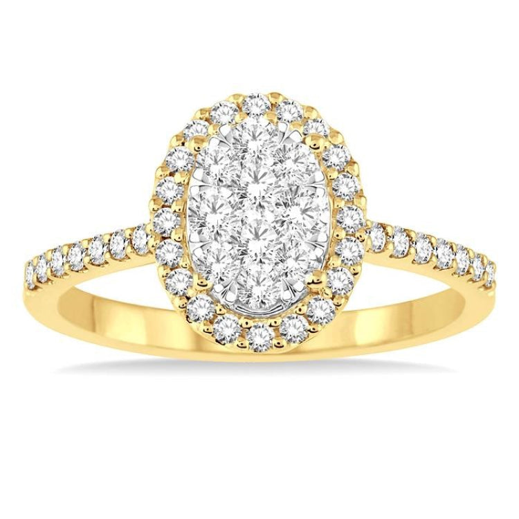 3/4 Ctw Oval Shape Diamond Lovebright Ring in 14K Yellow and White Gold
