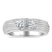 3/8 Ctw Textured Shank 2-Stone Pear Cut Diamond Fashion Band in 14K White Gold