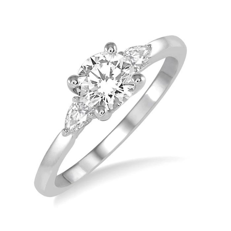 1/5 Ctw Round Center Pear Cut Diamond Semi-Mount Engagement Ring in 14K White Gold