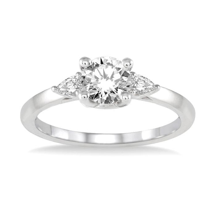 1/5 Ctw Round Center Pear Cut Diamond Semi-Mount Engagement Ring in 14K White Gold