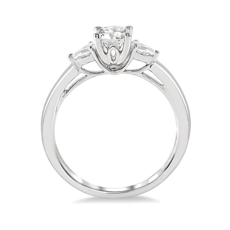 1/5 Ctw Round Center Pear Cut Diamond Semi-Mount Engagement Ring in 14K White Gold