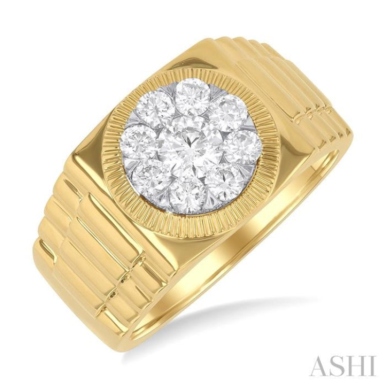 1 Ctw Flat Top Lovebright Round Cut Diamond Men's Ring in 10K Yellow and White Gold