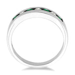 Load image into Gallery viewer, 2.5 MM Round Cut Emerald and 1/5 Ctw Channel Set Round Cut Diamond Band in 14K White Gold
