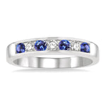 Load image into Gallery viewer, 2.5 MM Round Cut Tanzanite and 1/5 Ctw Channel Set Round Cut Diamond Band in 14K White Gold