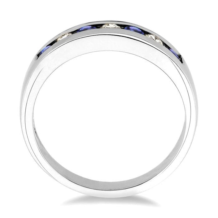 2.5 MM Round Cut Tanzanite and 1/5 Ctw Channel Set Round Cut Diamond Band in 14K White Gold