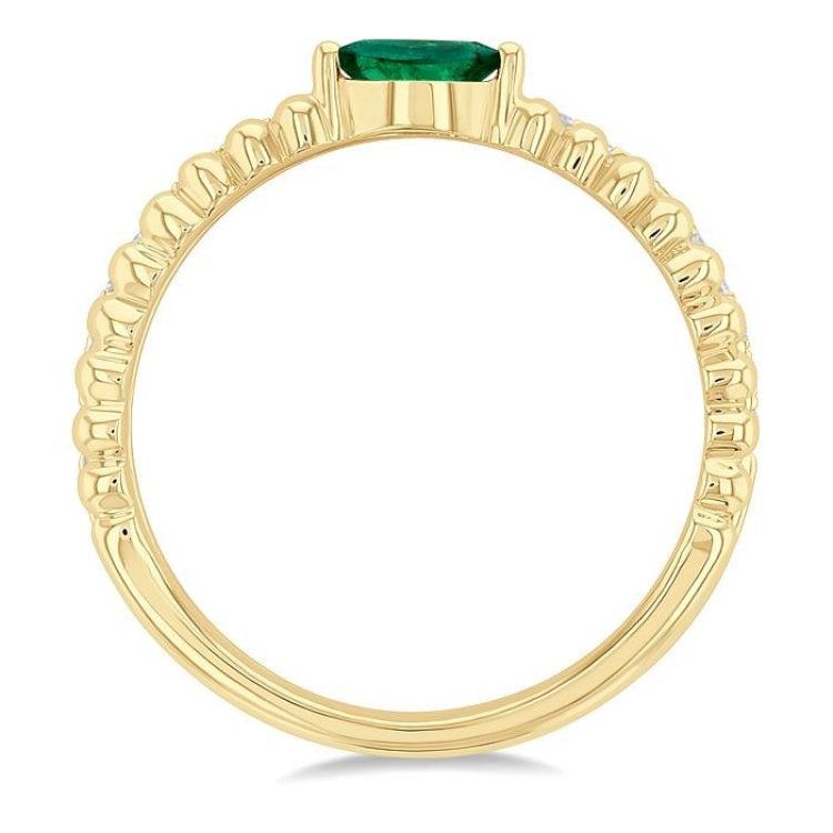 5x2.5 MM Marquise Shape Emerald and 1/5 Ctw Round Cut Diamond Precious Split Twin Ring in 10K Yellow Gold