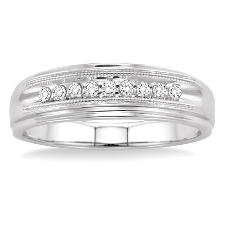 1/8 Ctw Round Cut Diamond Men's Ring in 14K White Gold