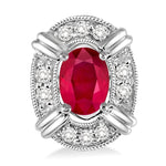 Load image into Gallery viewer, 5x3 MM Oval Cut Ruby and 1/10 Ctw Round Cut Diamond Earrings in 14K White Gold