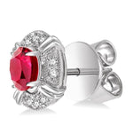 Load image into Gallery viewer, 5x3 MM Oval Cut Ruby and 1/10 Ctw Round Cut Diamond Earrings in 14K White Gold