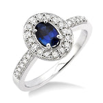 Load image into Gallery viewer, 6x4 MM Oval Cut Sapphire and 1/4 Ctw Round Cut Diamond Ring in 14K White Gold