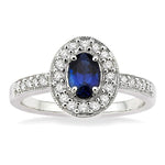 Load image into Gallery viewer, 6x4 MM Oval Cut Sapphire and 1/4 Ctw Round Cut Diamond Ring in 14K White Gold