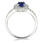 Load image into Gallery viewer, 6x4 MM Oval Cut Sapphire and 1/4 Ctw Round Cut Diamond Ring in 14K White Gold