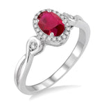 Load image into Gallery viewer, 6x4 MM Oval Cut Ruby and 1/10 Ctw Round Cut Diamond Ring in 10K White Gold