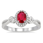 Load image into Gallery viewer, 6x4 MM Oval Cut Ruby and 1/10 Ctw Round Cut Diamond Ring in 10K White Gold
