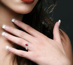 Load image into Gallery viewer, 6x4 MM Oval Cut Ruby and 1/10 Ctw Round Cut Diamond Ring in 10K White Gold
