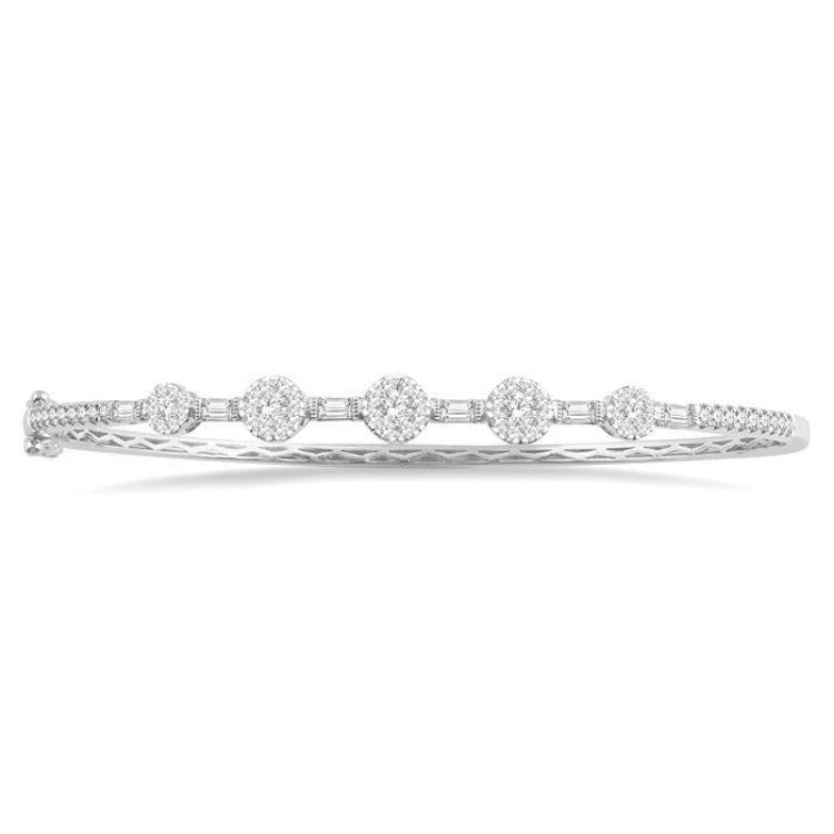 1 1/10 Ctw Lovebright Circular Mounts Baguette & Round Cut Diamond Bangle in 14K White Gold