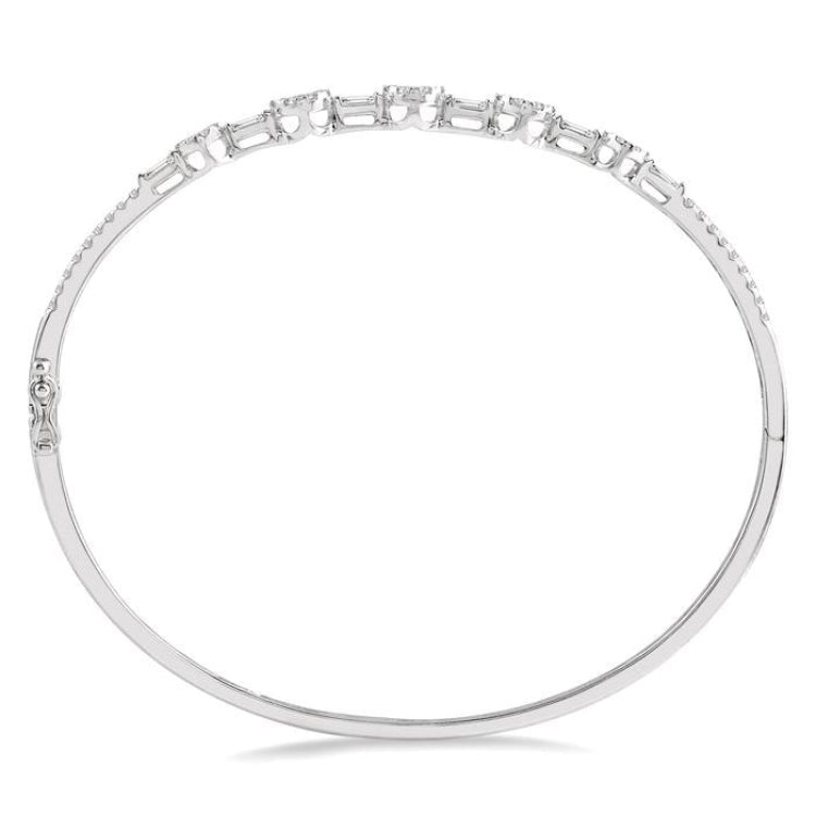 1 1/10 Ctw Lovebright Circular Mounts Baguette & Round Cut Diamond Bangle in 14K White Gold